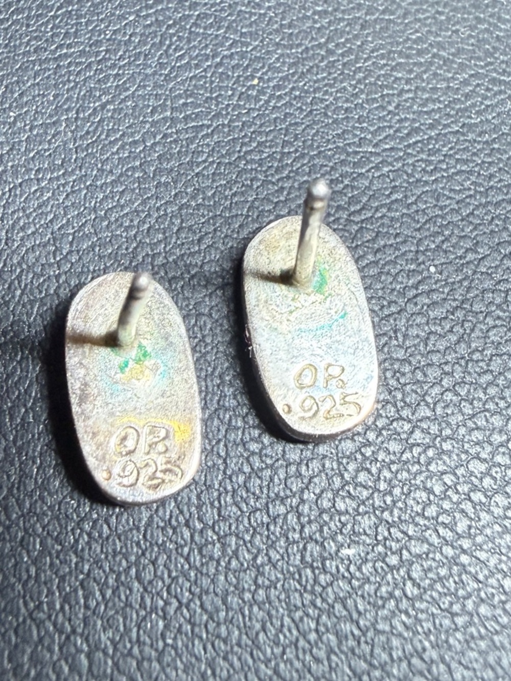 Zuni Native American Turquoise Inlay Oval Opal Turquoise Stud Earrings Signed OR - Picture 4 of 10